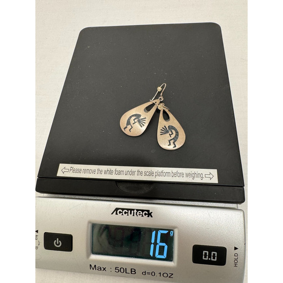 Native American Hopi Kokopelli Dancer Earrings Dangle Signed F Sterling Silver - Picture 2 of 6